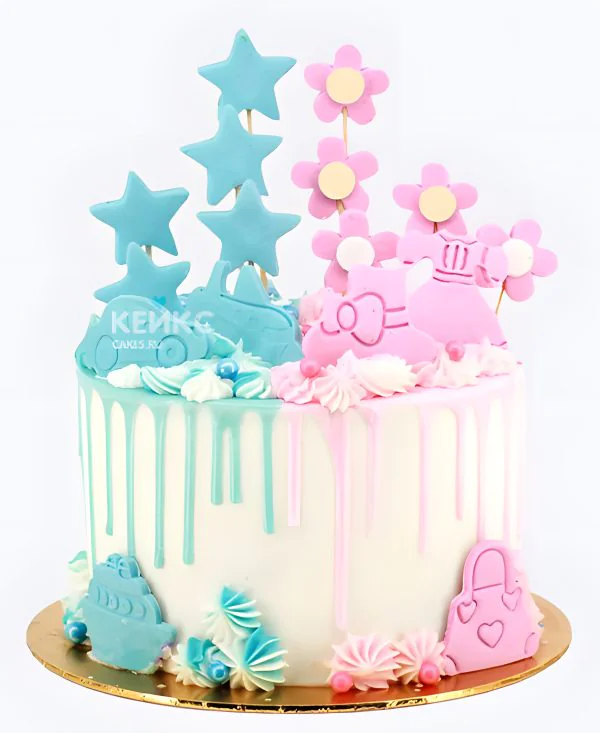 Очаровательный гендер-торт с цветочками и звездочками Фото