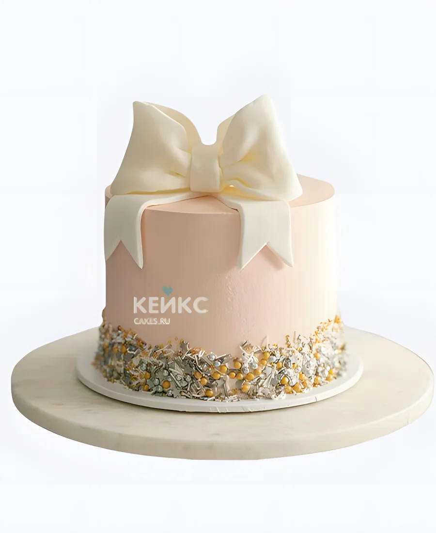 Очаровательный торт девочке с белым бантиком Очаровательный торт девочке с белым бантиком Фото