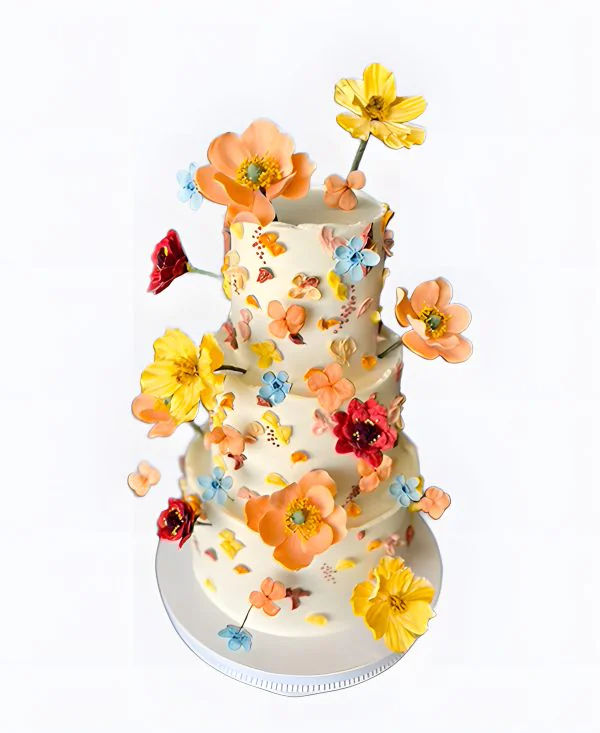 Очаровательный трендовый торт с яркими цветами на свадьбу Очаровательный трендовый торт с яркими цветами на свадьбу Фото