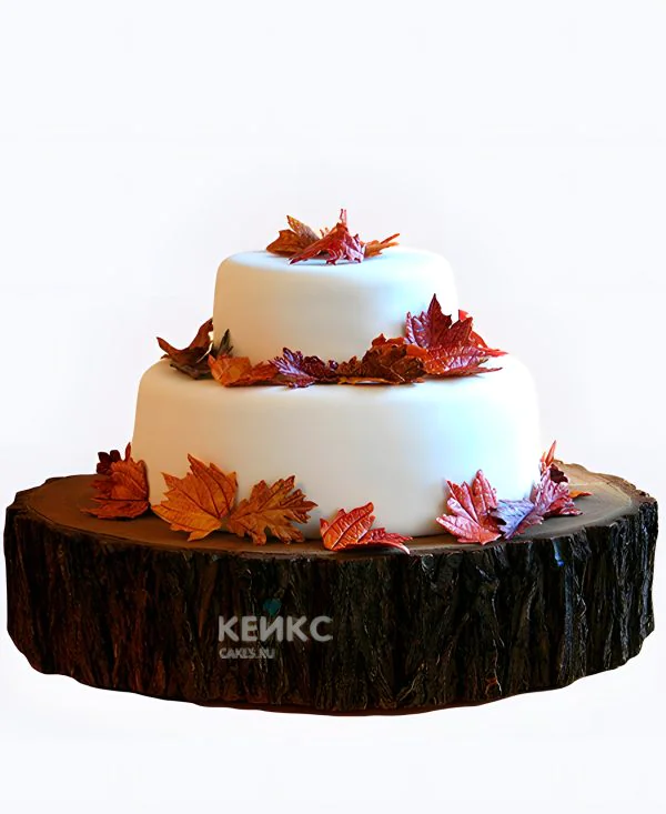 Осенний свадебный торт с листьями Осенний свадебный торт с листьями Фото