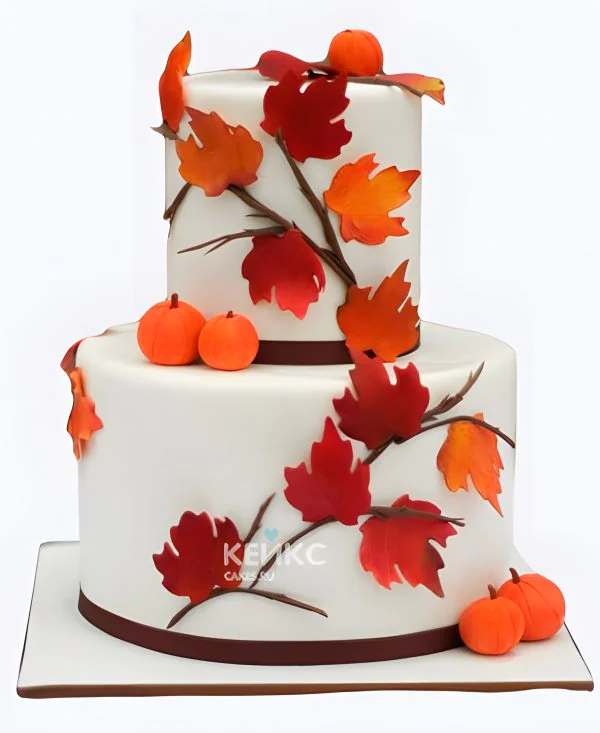 Осенний свадебный торт Тыквы с листочками Осенний свадебный торт Тыквы с листочками Фото