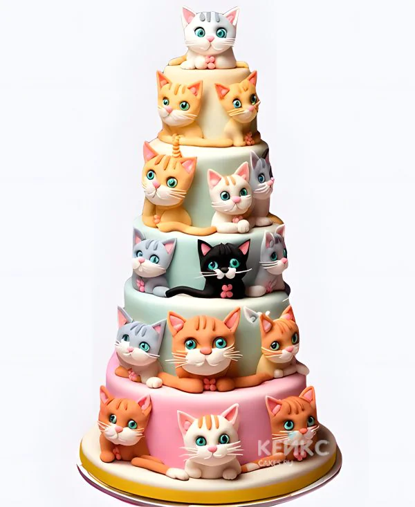 Пятиярусный торт девочке с котикамикоти Пятиярусный торт девочке с котикамикоти Фото