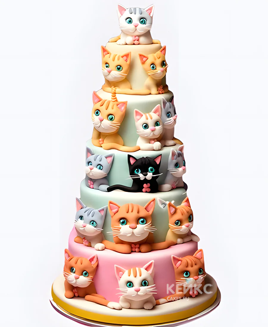 Пятиярусный торт девочке с котикамикоти Фото