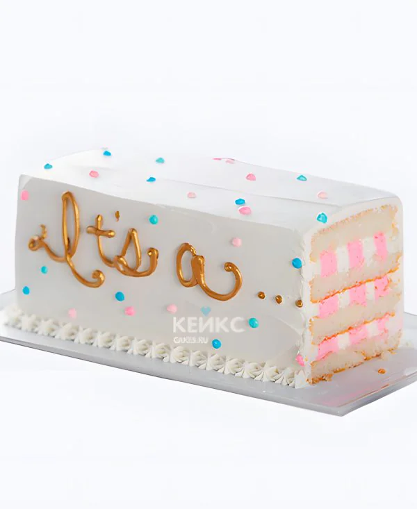 Прямоугольный гендер-торт с бусинами Фото