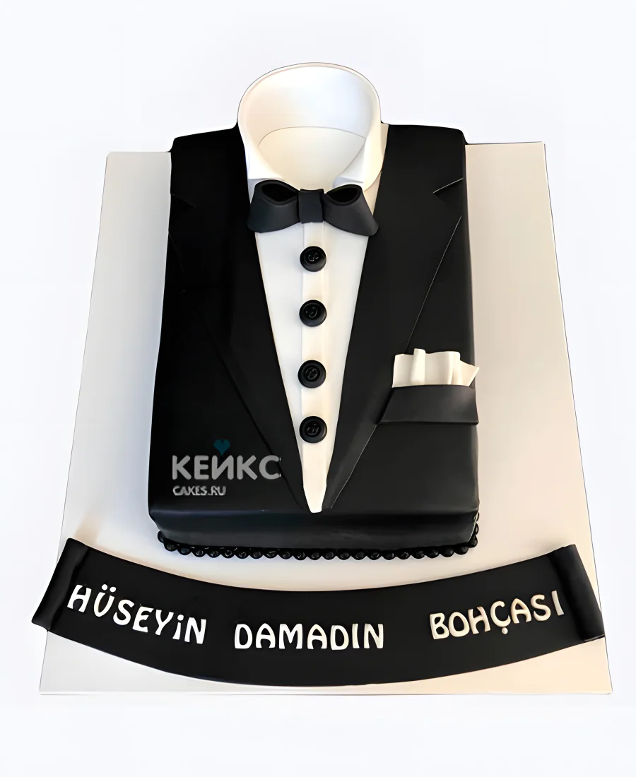 Прямоугольный торт на юбилей в виде смокинга Прямоугольный торт на юбилей в виде смокинга Фото