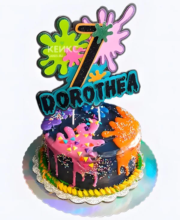 Прикольный торт на 7 лет для девочки с слаймом Прикольный торт на 7 лет для девочки с слаймом Фото