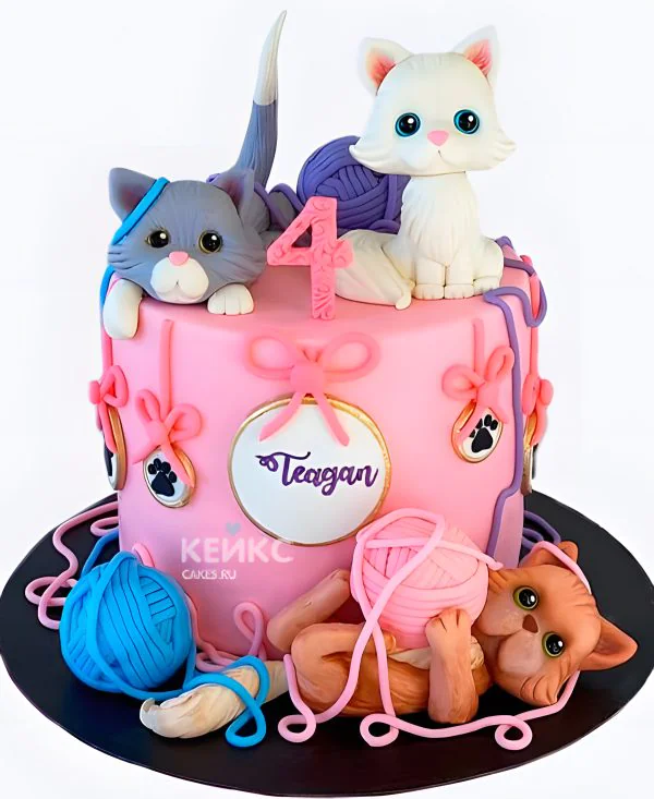 Прикольный торт с клубками котиками девочке Прикольный торт с клубками котиками девочке Фото