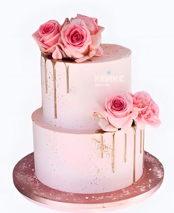 Пудровый свадебный торт Розы на подтеках Пудровый свадебный торт Розы на подтеках Фото
