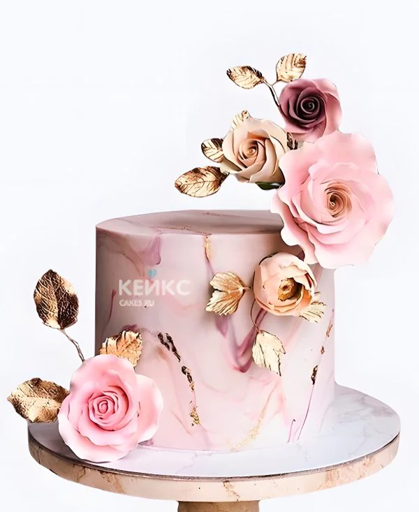 Розовый свадебный торт Розы на мраморе Розовый свадебный торт Розы на мраморе Фото