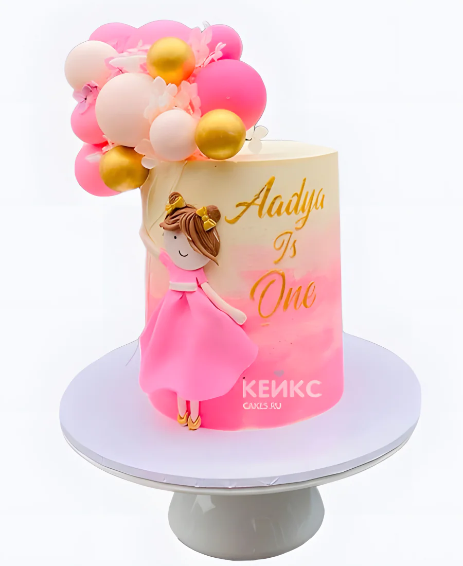 Розовый торт девочка с шариками Розовый торт девочка с шариками Фото