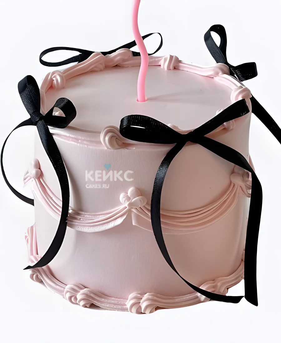 Розовый торт девочке с черными бантиками Розовый торт девочке с черными бантиками Фото