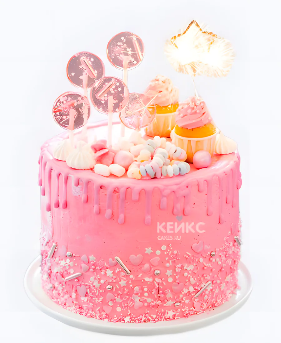Розовый торт девочке с леденцами Розовый торт девочке с леденцами Фото