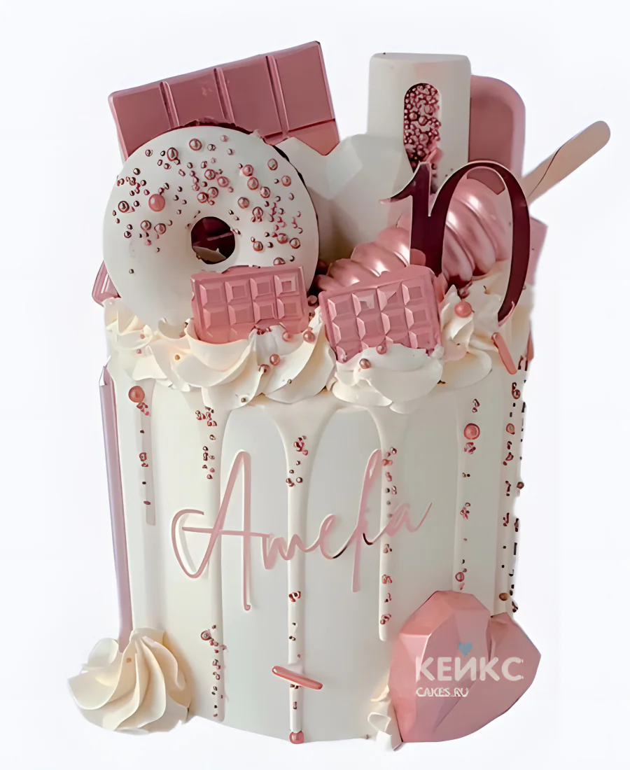 Розовый торт девочке с пончиком Розовый торт девочке с пончиком Фото