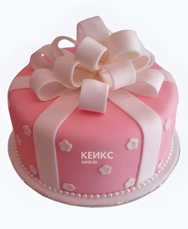 Розовый торт девочке с пышным бантом Розовый торт девочке с пышным бантом Фото