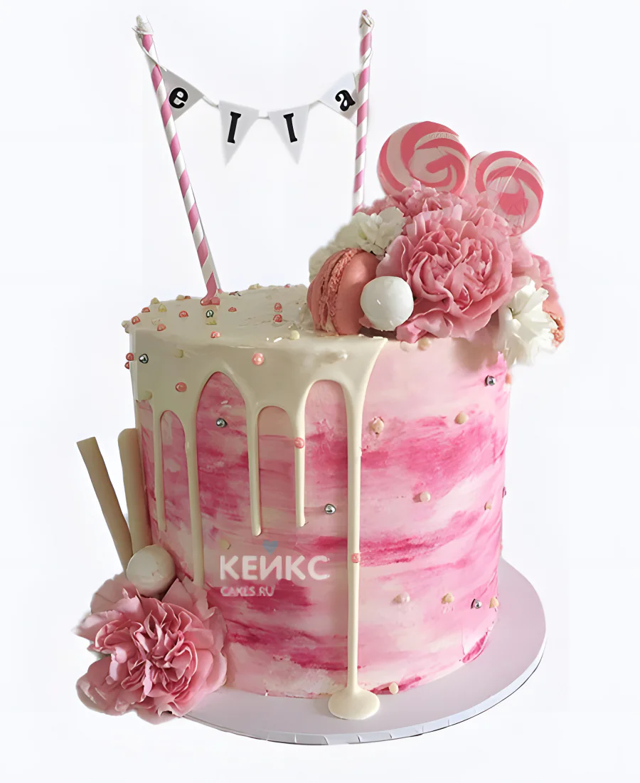 Розовый торт девочке с цветами Розовый торт девочке с цветами Фото
