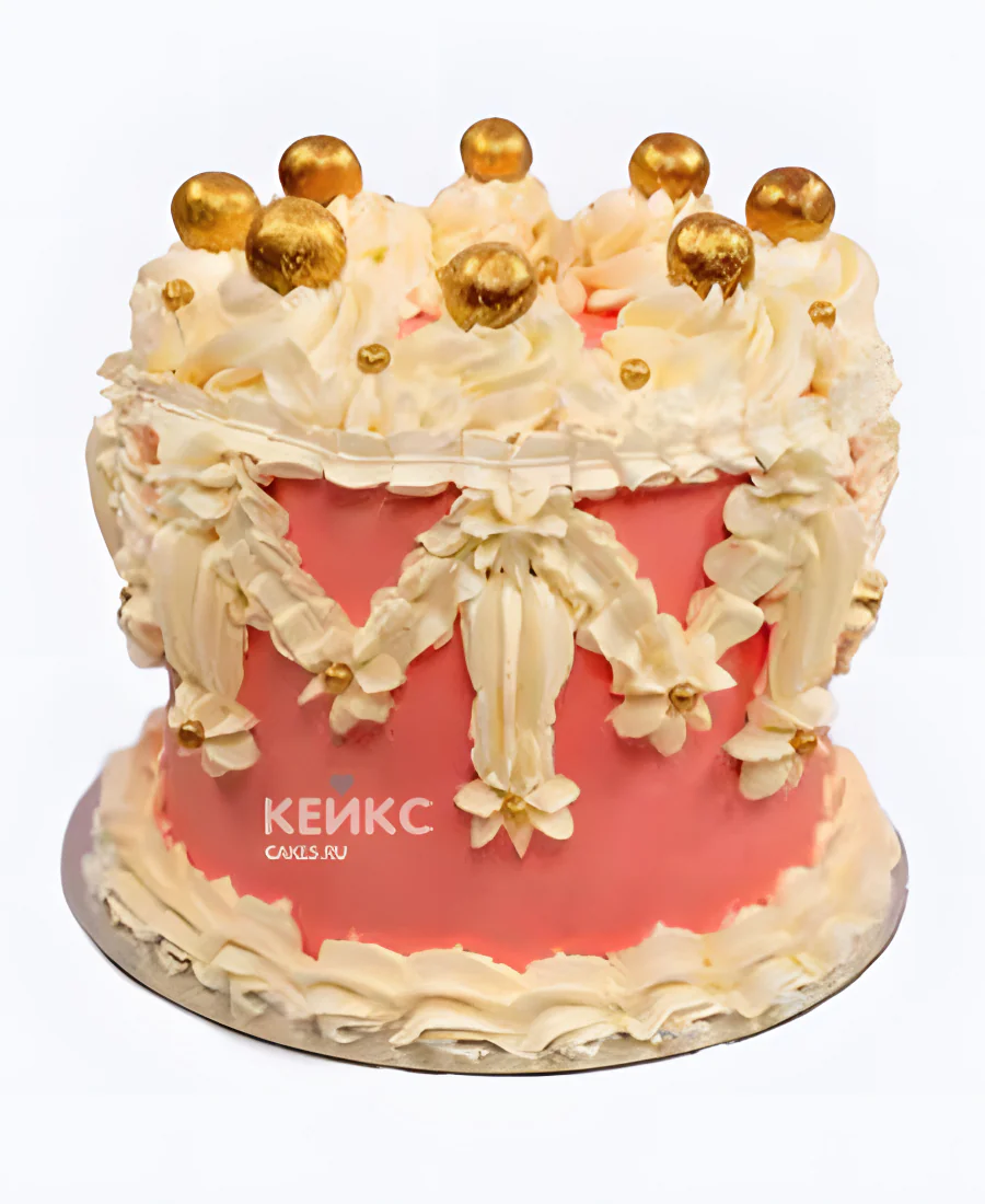 Розовый торт девочке с золотыми шариками Розовый торт девочке с золотыми шариками Фото