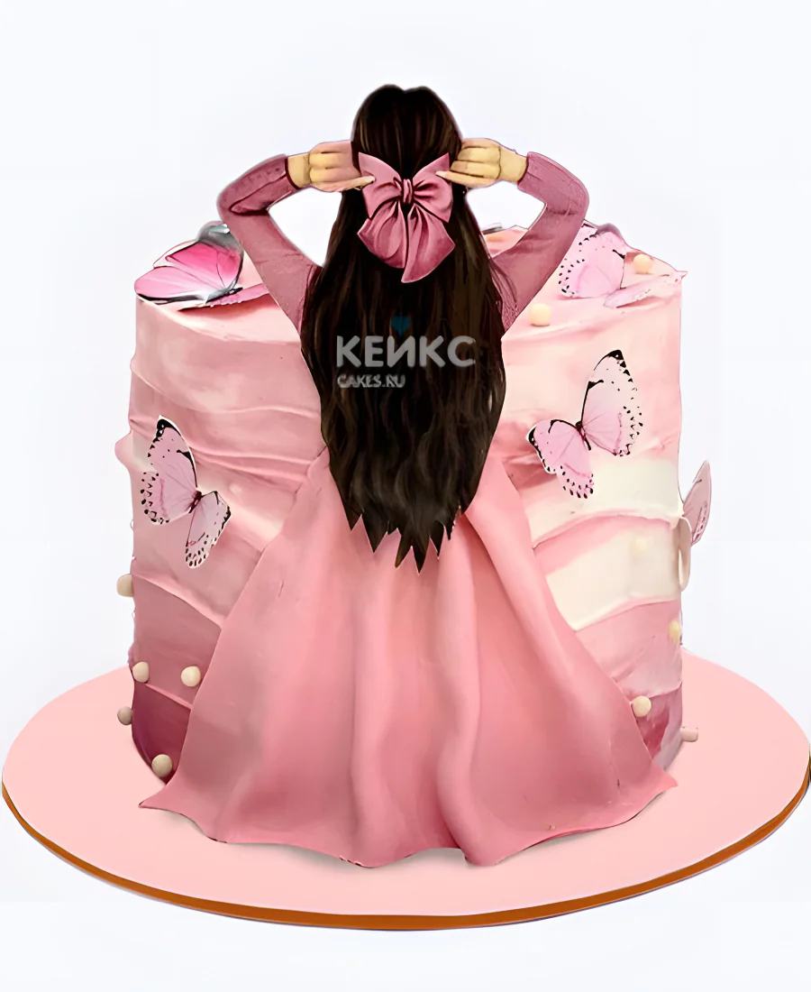 Розовый торт с девушкой и бабочками Розовый торт с девушкой и бабочками Фото
