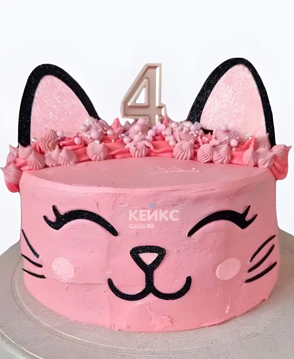 Розовый торт в виде котика девочке Фото