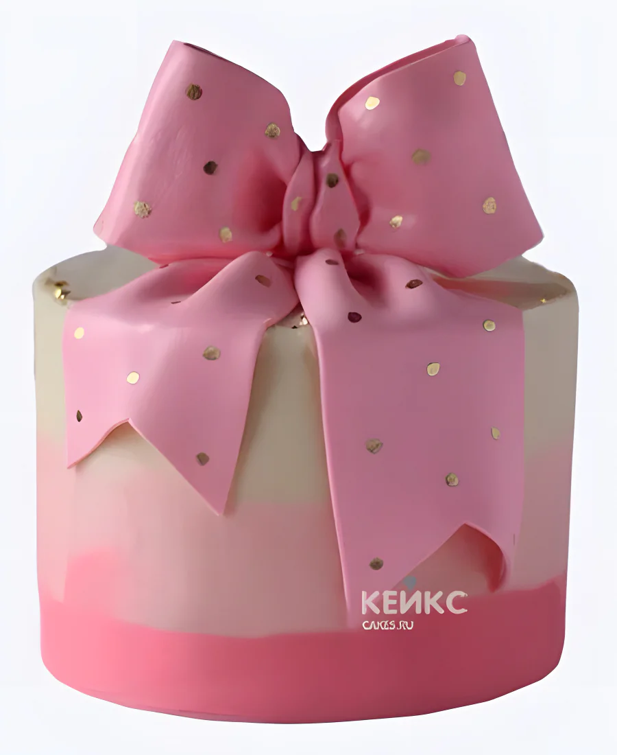 Розовый тортик с бантиком в золотой горошек для девочки Розовый тортик с бантиком в золотой горошек для девочки Фото