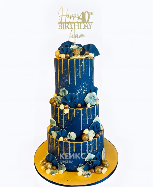 Шикарный трехъярусный торт на юбилей 40 лет Фото