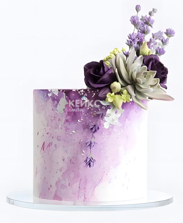 Сиреневый свадебный торт Акварель Фото