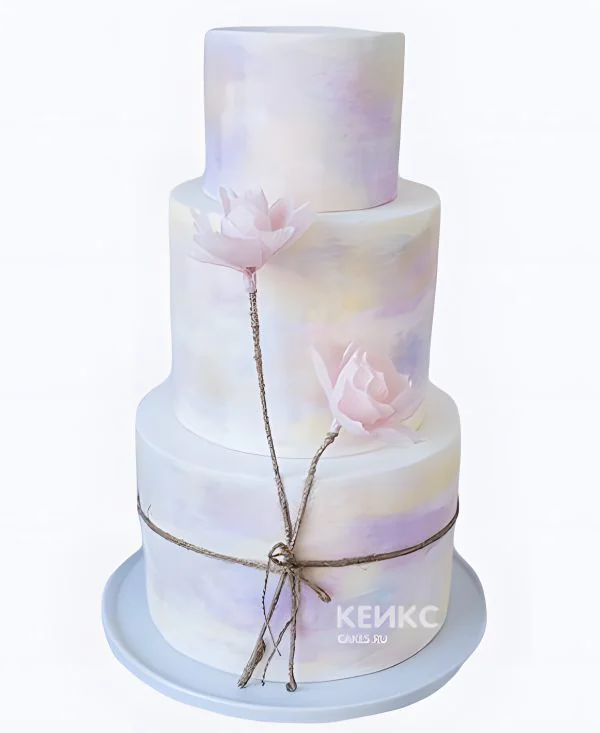 Сиреневый свадебный торт Два цветочка Сиреневый свадебный торт Два цветочка Фото