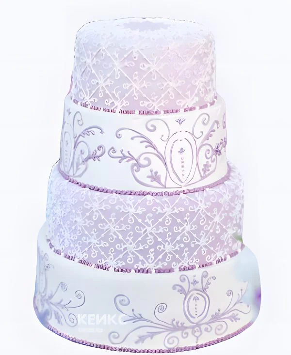 Сиреневый свадебный торт Узоры Фото
