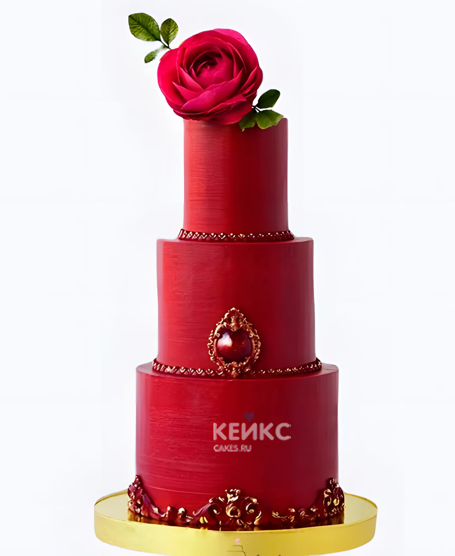 Свадебный красный торт с розой и камнем Свадебный красный торт с розой и камнем Фото