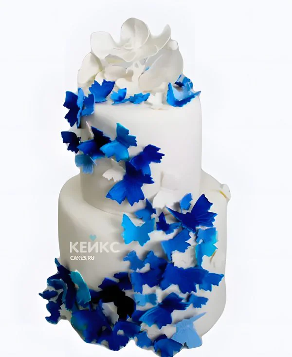 Торт с яркими бабочками на свадьбу Фото