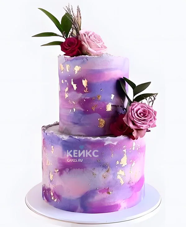 Свадебный торт с фиолетовыми оттенками и розами Свадебный торт с фиолетовыми оттенками и розами Фото