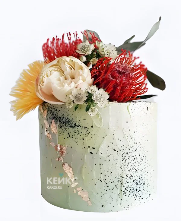 Свадебный торт с георгинами Букет с вкраплениями Фото