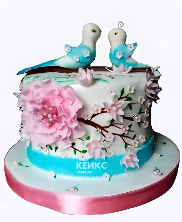 Свадебный торт с голубями Сакура Фото