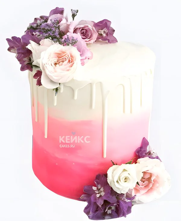 Свадебный торт с розовым градиентом и розами Свадебный торт с розовым градиентом и розами Фото