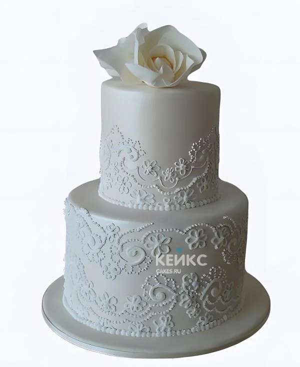 Свадебный торт с кружевом Белая роза в кружеве Свадебный торт с кружевом Белая роза в кружеве Фото