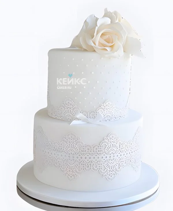 Свадебный торт с кружевом Белоснежная роза Свадебный торт с кружевом Белоснежная роза Фото