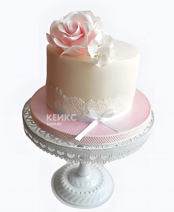 Свадебный торт с кружевом Роза с бантиком Свадебный торт с кружевом Роза с бантиком Фото