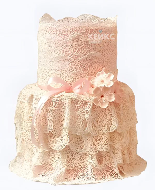 Свадебный торт с кружевом в виде платья Свадебный торт с кружевом в виде платья Фото