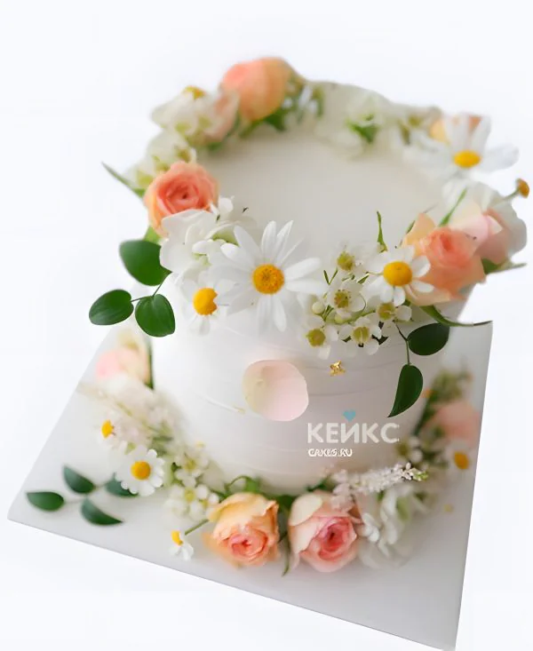 Свадебный торт с ромашками Летнее настроение Фото