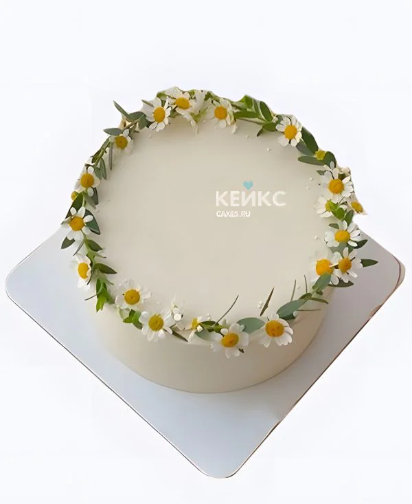 Свадебный торт с ромашками одноярусный Венок Фото