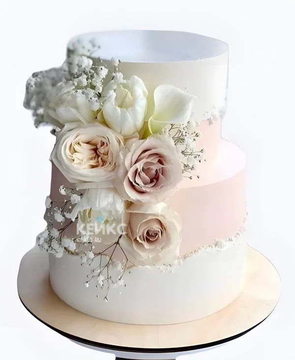 Свадебный торт с розами бело-розовый Свадебный торт с розами бело-розовый Фото