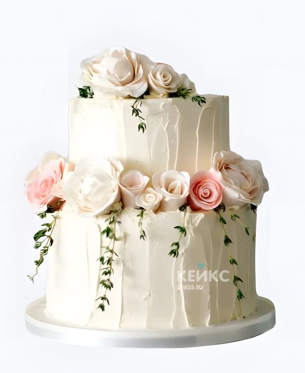 Свадебный торт с розами и тимьяном Свадебный торт с розами и тимьяном Фото