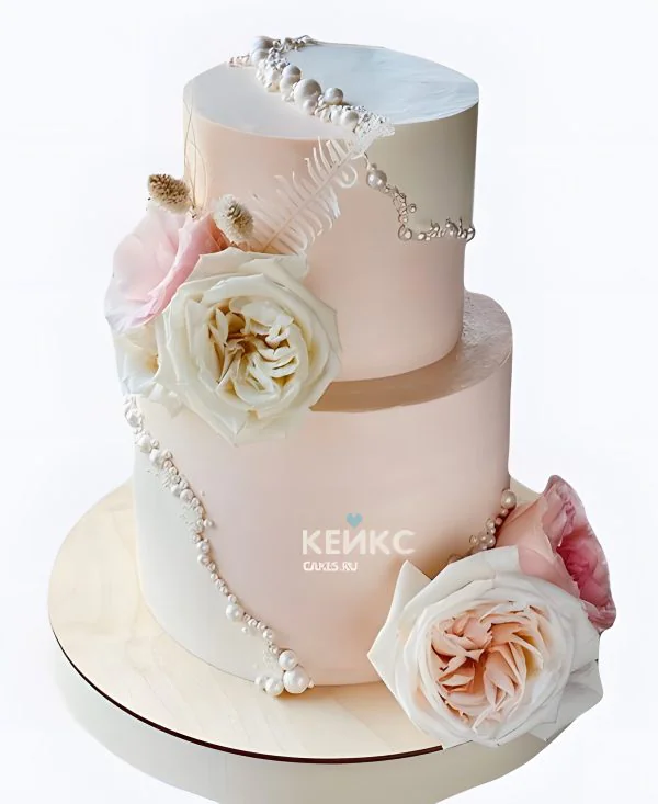 Свадебный торт с розами нежно-розовый Свадебный торт с розами нежно-розовый Фото