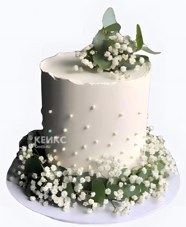 Свадебный торт с сухоцветами в стиле минимализм Фото
