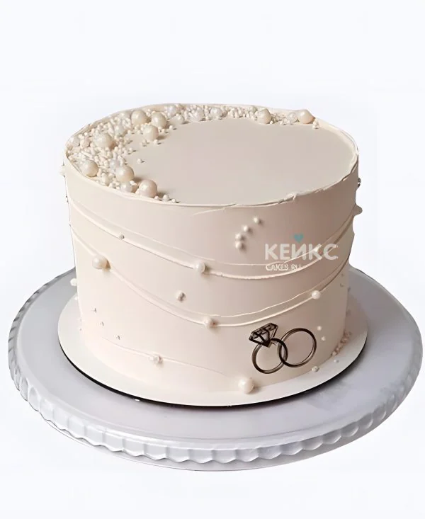 Свадебный торт с жемчугом Два кольца Фото