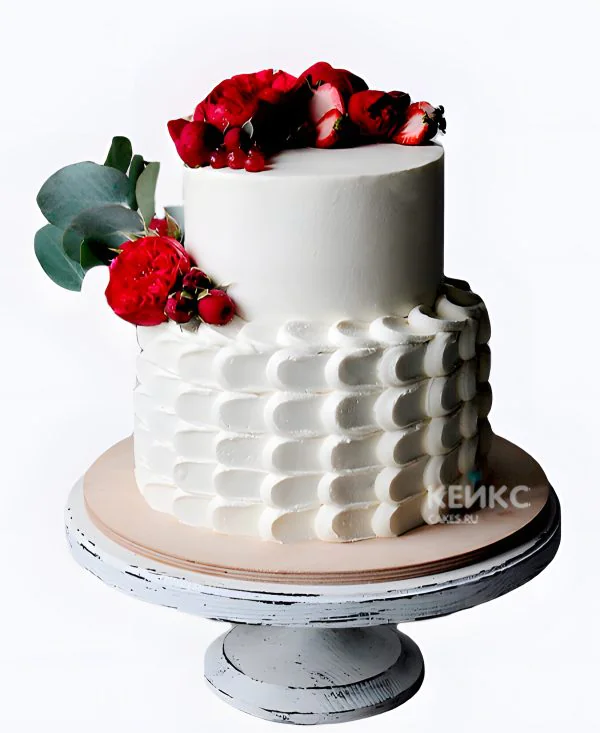 Свадебный торт с живыми цветами Красный акцент Свадебный торт с живыми цветами Красный акцент Фото