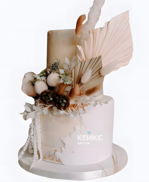 Свадебный торт в стиле Бохо с букетом Свадебный торт в стиле Бохо с букетом Фото