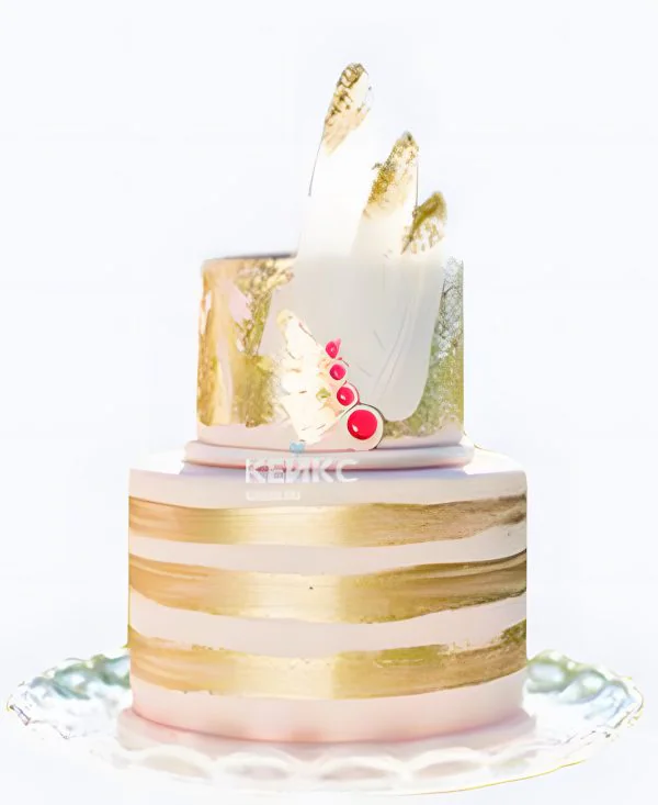 Свадебный торт в стиле Бохо с золотыми полосами Свадебный торт в стиле Бохо с золотыми полосами Фото