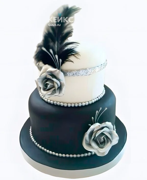 Свадебный торт в стиле Чикаго черно-белый с розами Свадебный торт в стиле Чикаго черно-белый с розами Фото