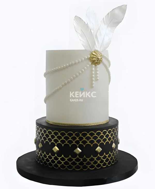 Свадебный торт в стиле Чикаго черно-белый с золотом Свадебный торт в стиле Чикаго черно-белый с золотом Фото