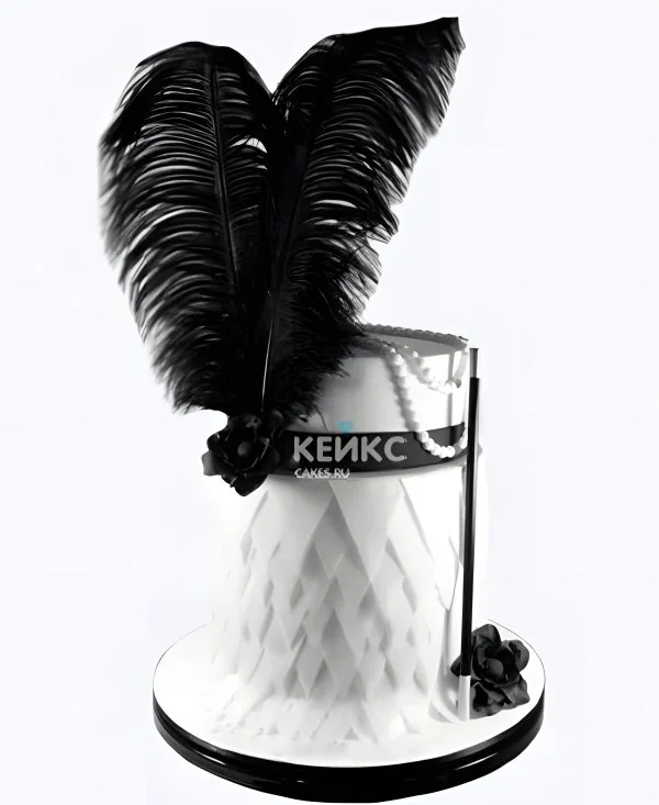 Свадебный торт в стиле Чикаго с черными перьями Свадебный торт в стиле Чикаго с черными перьями Фото